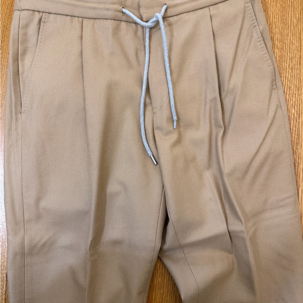 100% Wool Men's Suit Supply Tan Pants with Drawstring